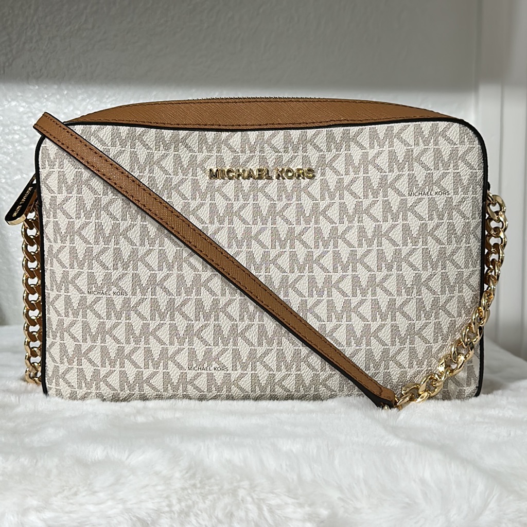 Michael Kors Vanilla/Brown Lg Ew Crossbody Bag